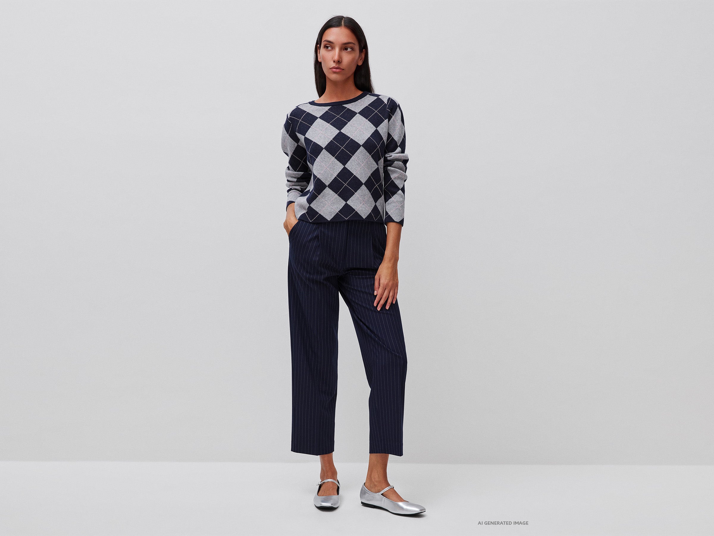 United Colors of Benetton pantaloni gessati carrot 42 viscosa