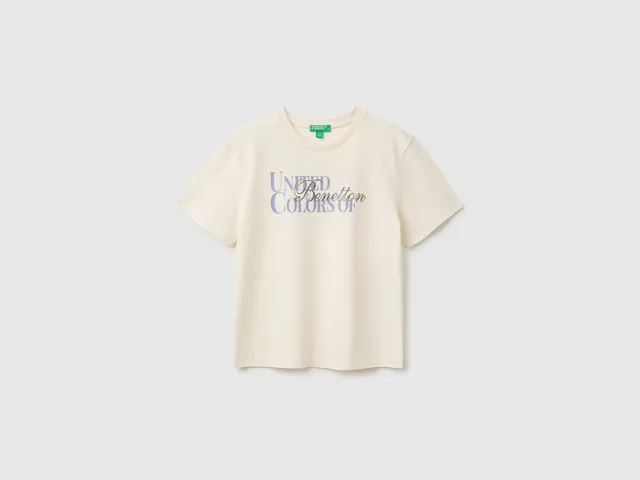 Benetton T-Shirt Stampa Glitter Cotone Bio