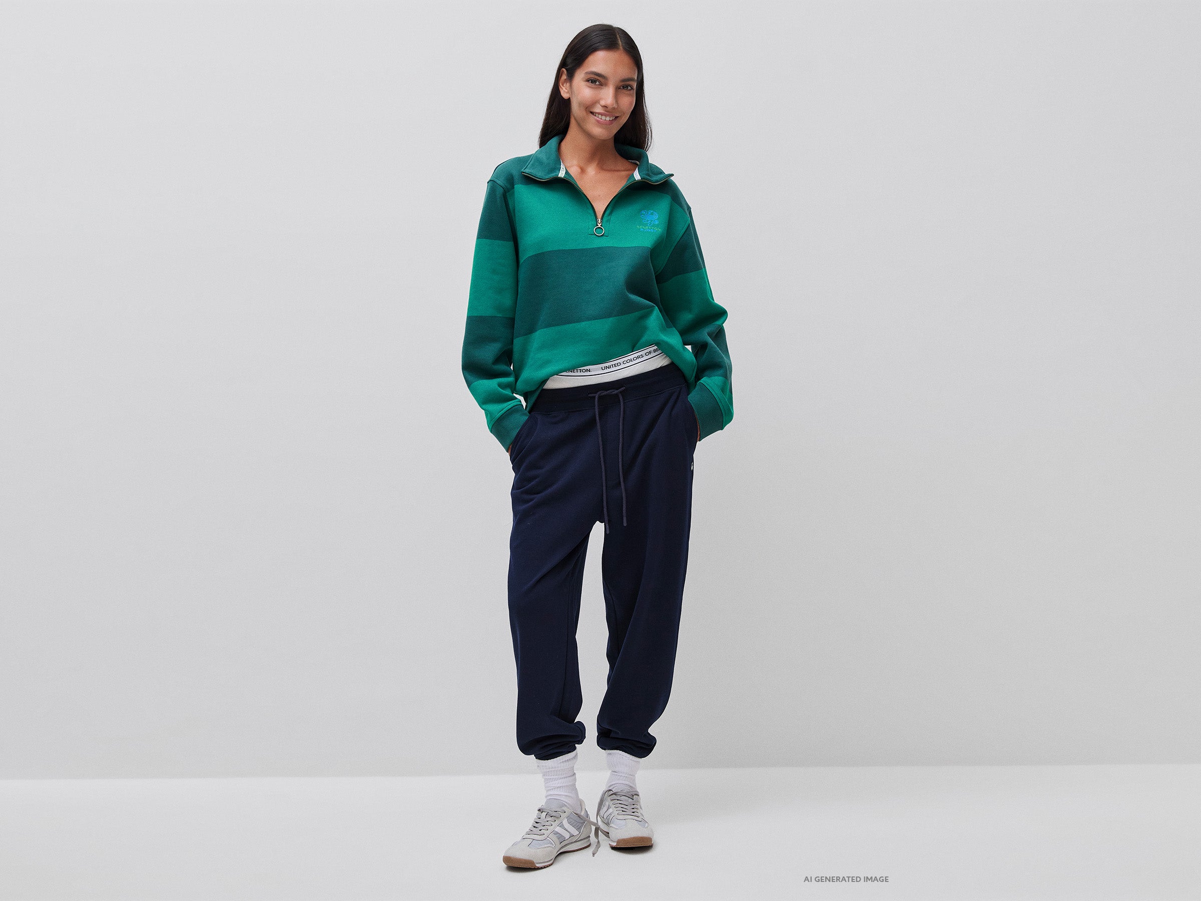 United Colors of Benetton Rugby Felpa righe cotone ricamata L