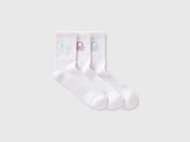 United Colors of Benetton Three White Socks calzini OS cotone