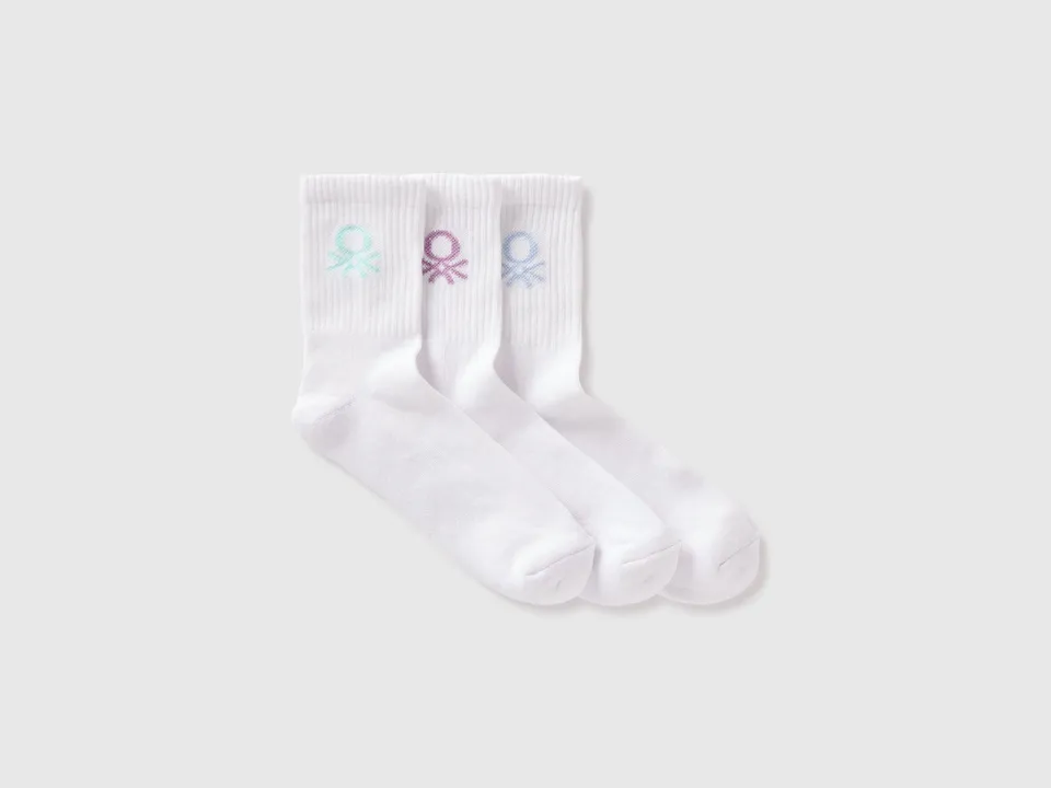 United Colors of Benetton Three White Socks calzini OS cotone