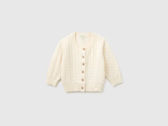 United Colors of Benetton Cardigan golfino trecce lana neonato