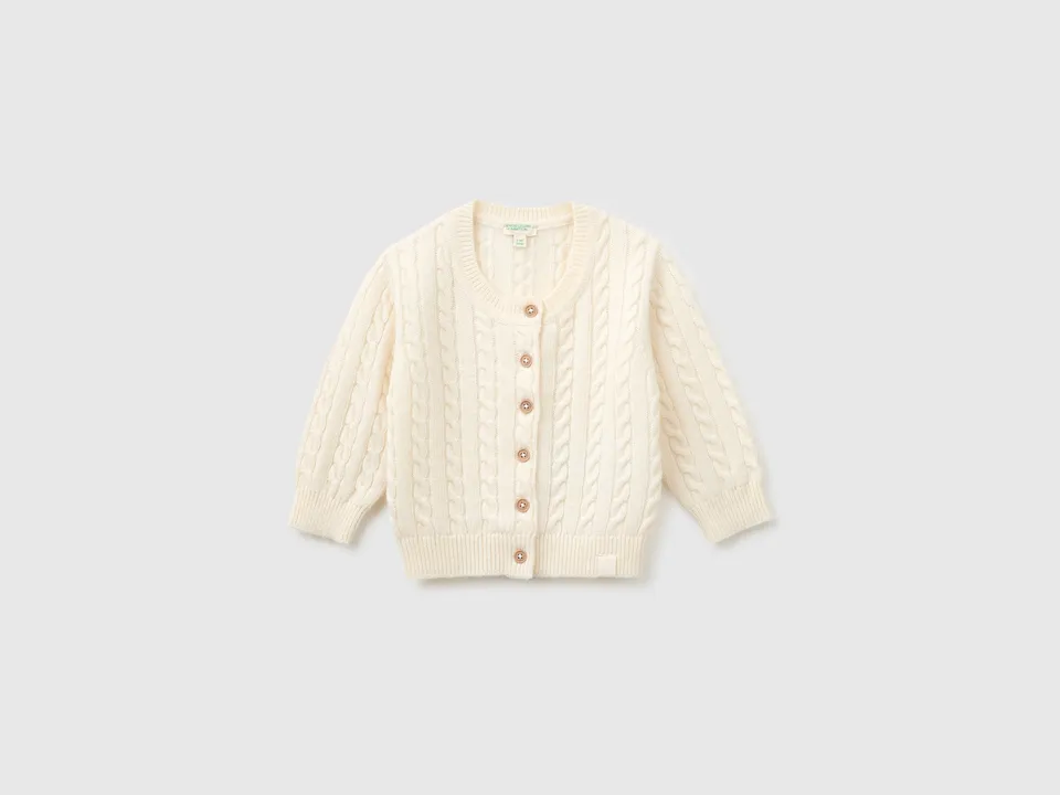 United Colors of Benetton Cardigan golfino trecce lana neonato