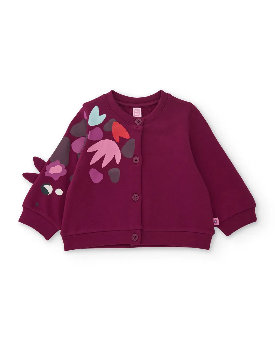 TucTuc Felpe Giacca Bambina Bordeaux Bottoni Fiore