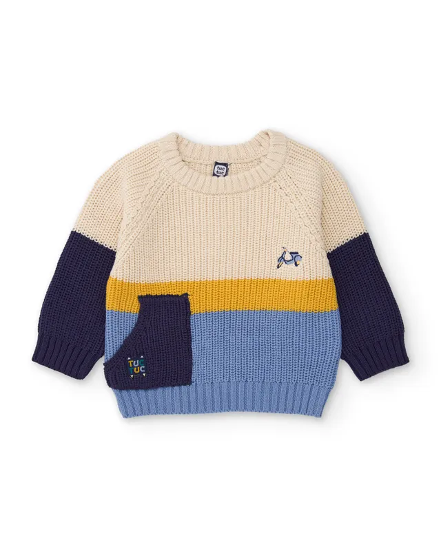 TucTuc Maglioni bimbo blu blocchi colore tricot caldo