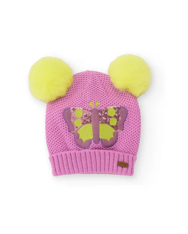 TucTuc Accessori Berretto Bambina Tricot Rosa Farfalla