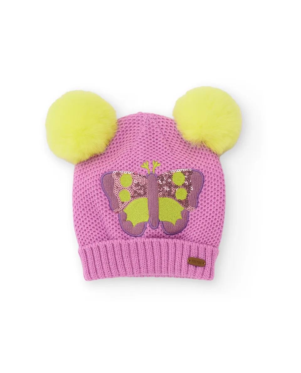 TucTuc Accessori Berretto Bambina Tricot Rosa Farfalla
