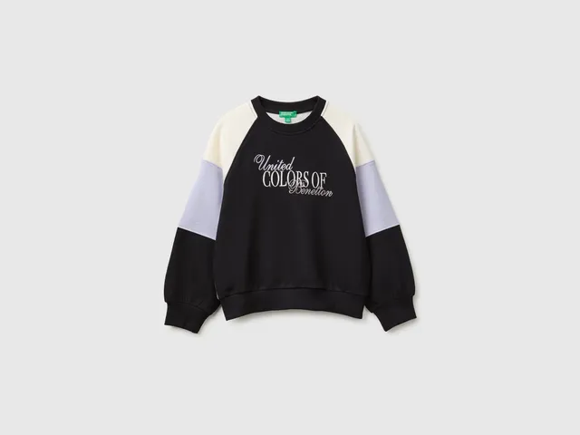 United Colors of Benetton felpa color block ricamo cotone
