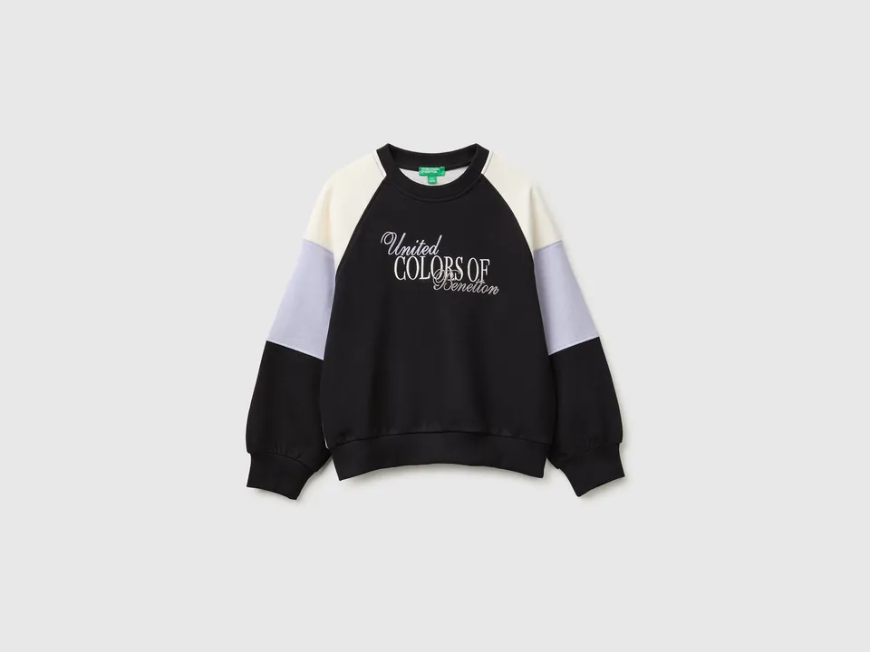 United Colors of Benetton felpa color block ricamo cotone