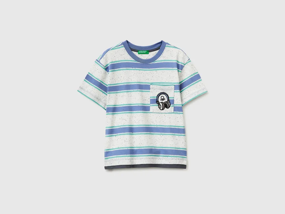 United Colors of Benetton T-Shirt Righe Cotone Bimbo Tasca