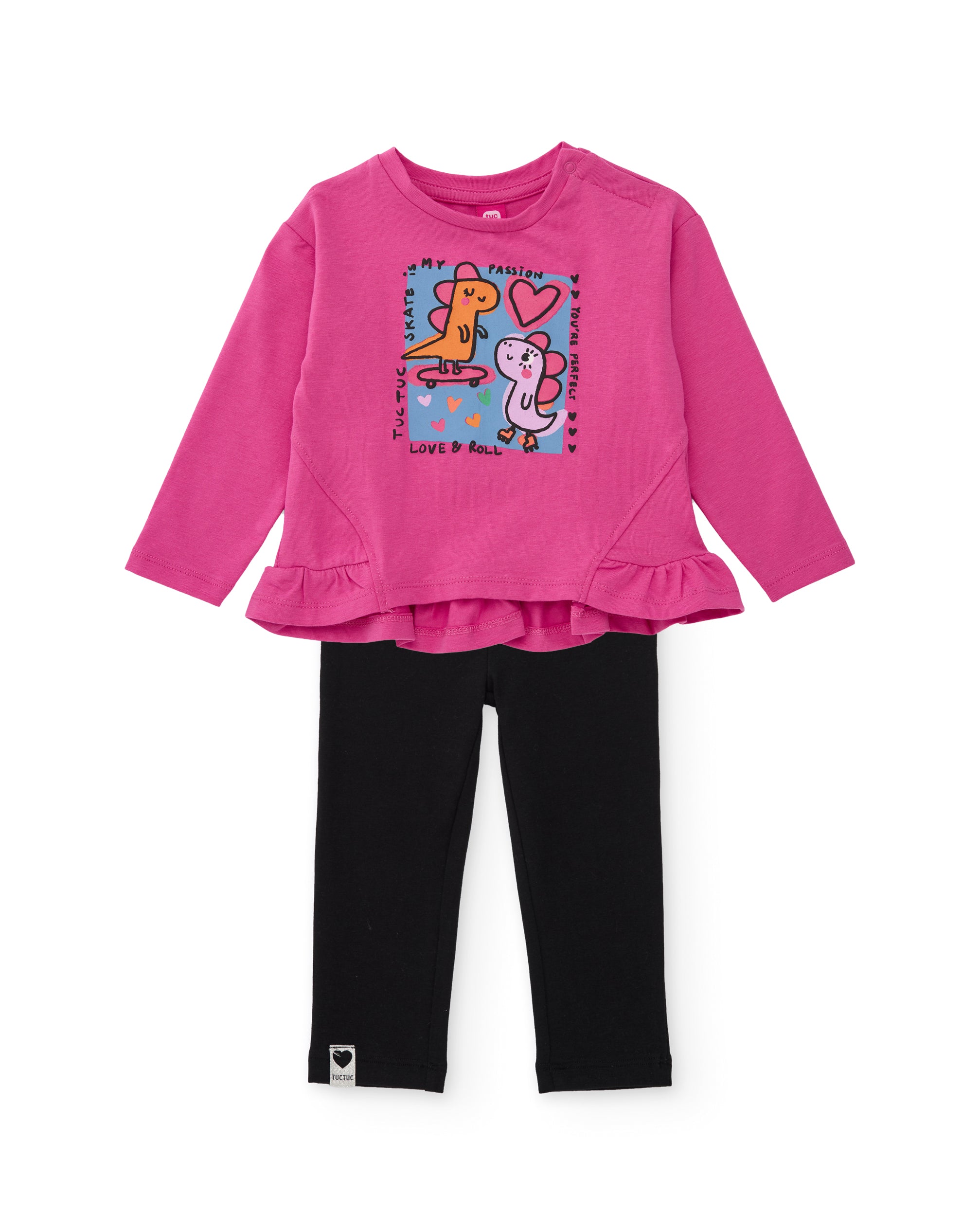 TucTuc Completi dinosauri completo bambina fucsia cotone 2 pezzi
