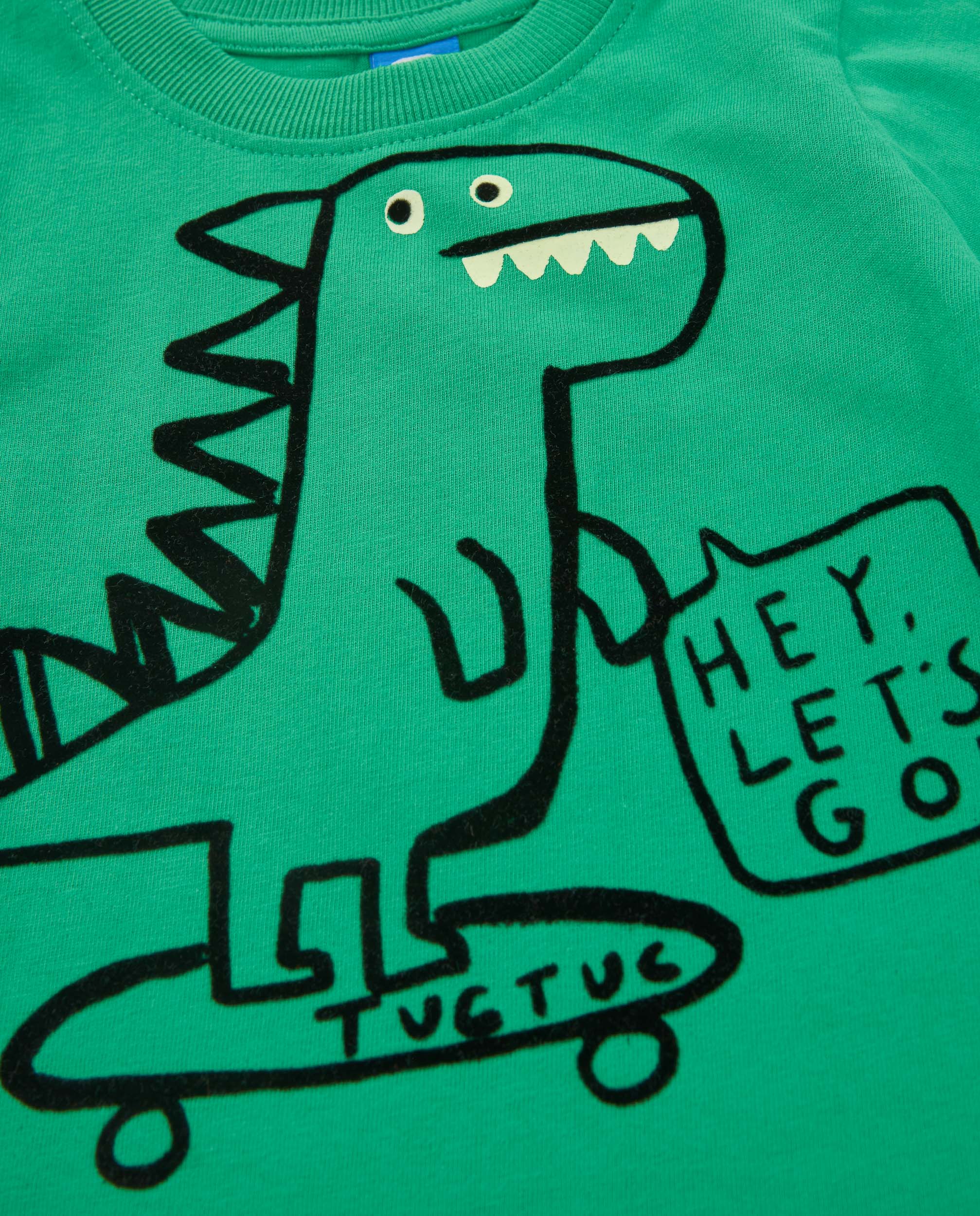 TucTuc Magliette T-shirt dinosauro cotone verde manica lunga