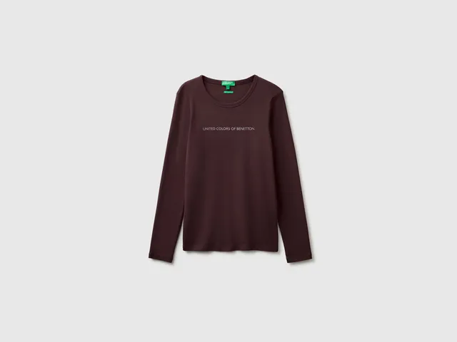 United Colors of Benetton T-Shirt Maniche Lunghe Cotone Logo Glitter