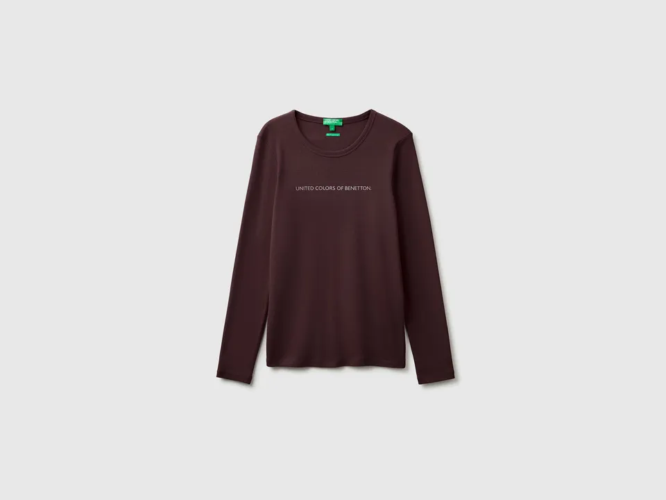 United Colors of Benetton T-Shirt Maniche Lunghe Cotone Logo Glitter