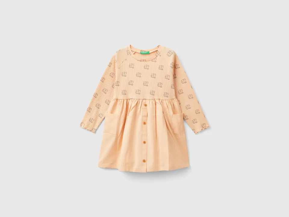 Benetton Dresses vestito stampa bottoni cotone taglia 104