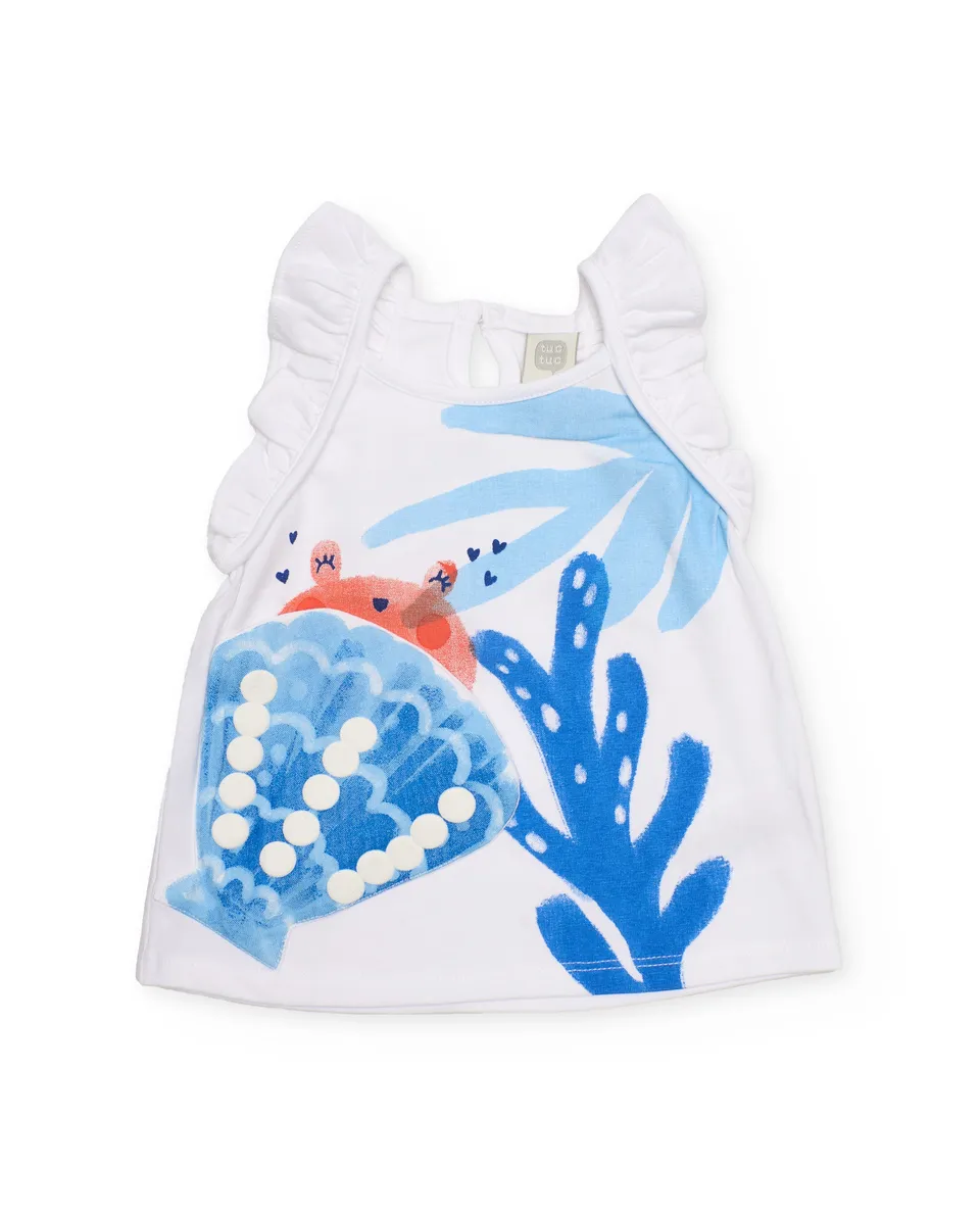 TucTuc Magliette canotta bambina bianca cotone con volant