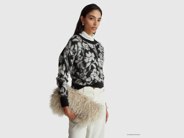 United Colors of Benetton Maglione Floreale Mohair Taglia M