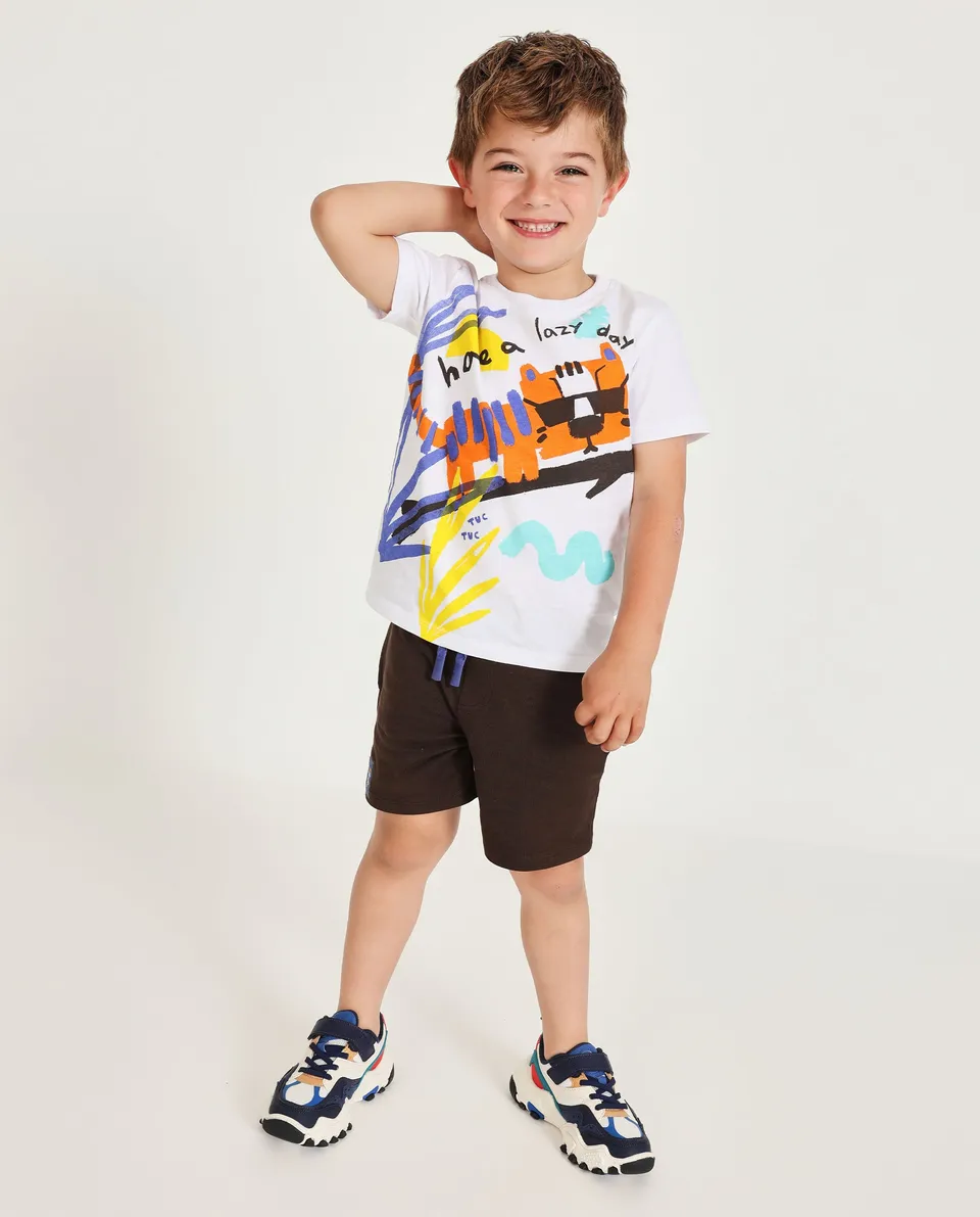 TucTuc Completi Set Bambino Bianco Stampa Tigre Estate