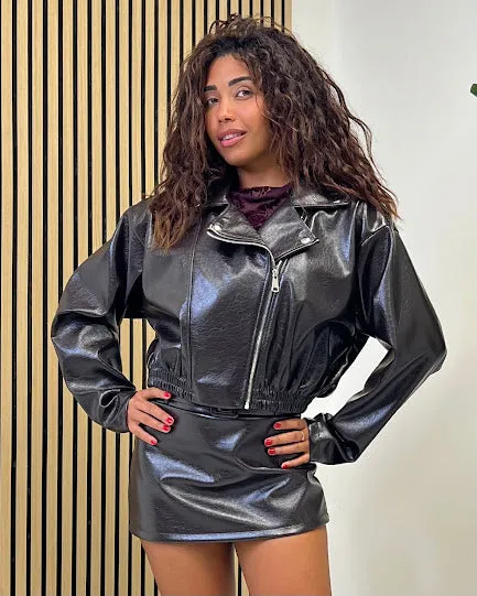 Sottosopra chiodo bomber ecopelle vernice giubbino marrone