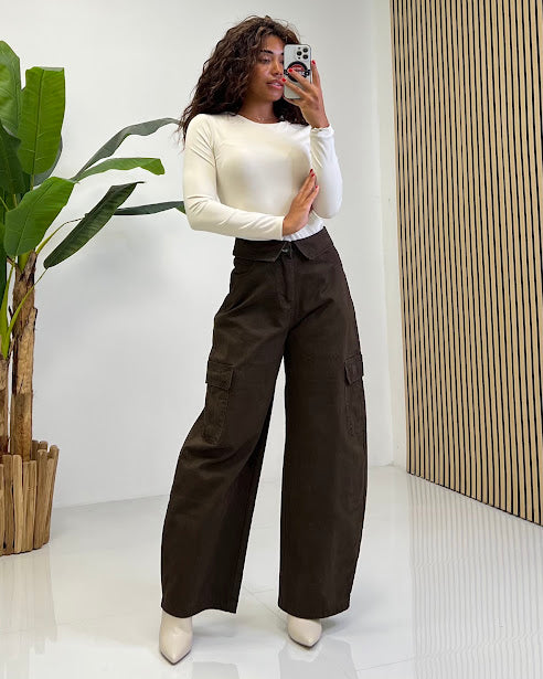 Sottosopra jetr89117 pantalone palazzo marrone taglia M