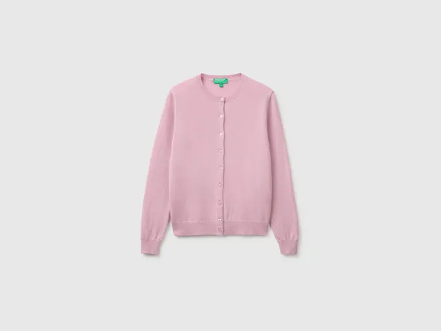 United Colors of Benetton Cardigan Lilla Maglione Lana Merino Donna