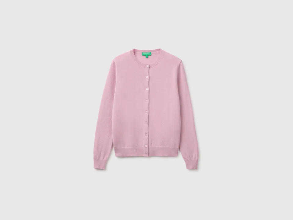United Colors of Benetton Cardigan Lilla Maglione Lana Merino Donna