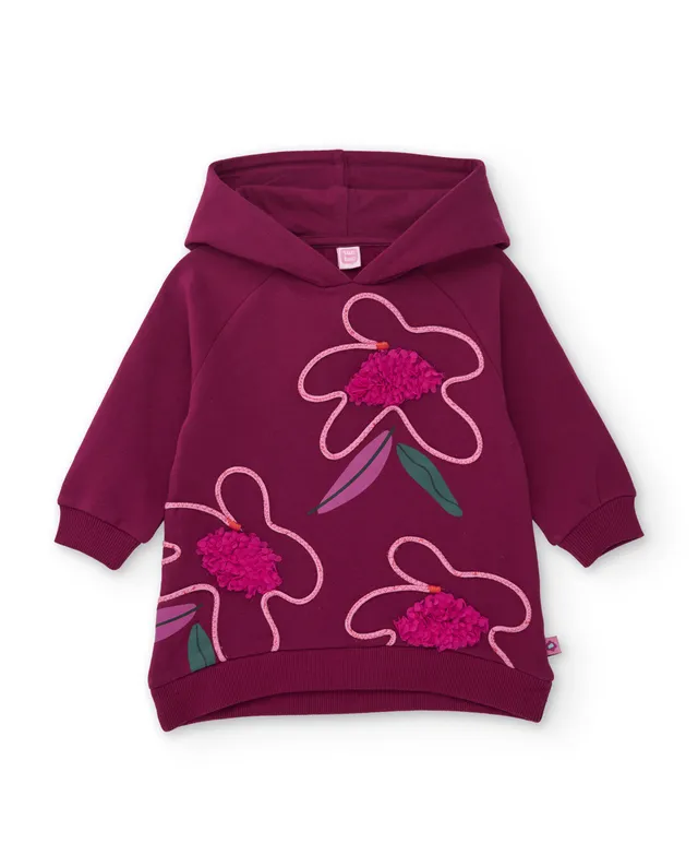 TucTuc Vestiti bambina bordeaux felpa cappuccio fiori