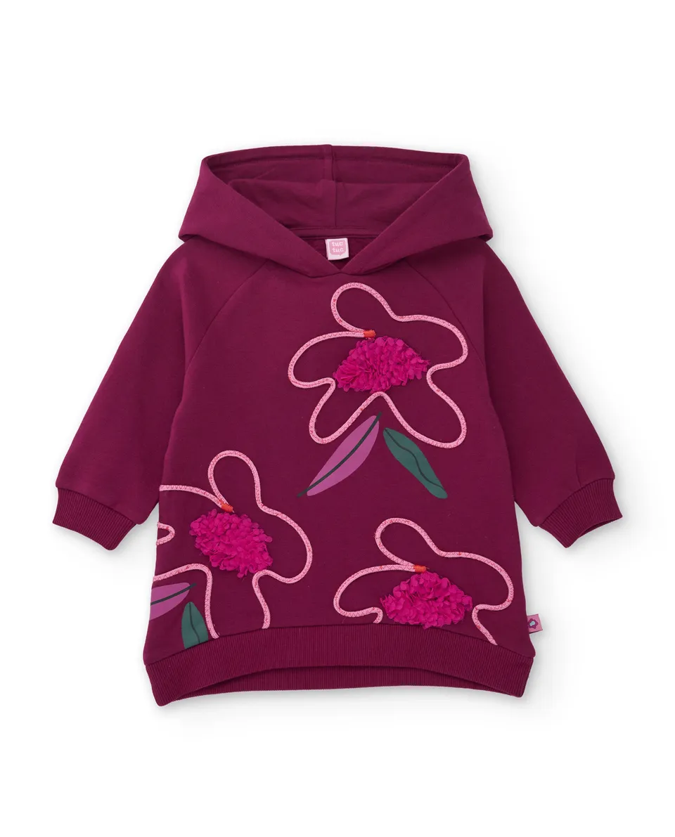 TucTuc Vestiti bambina bordeaux felpa cappuccio fiori