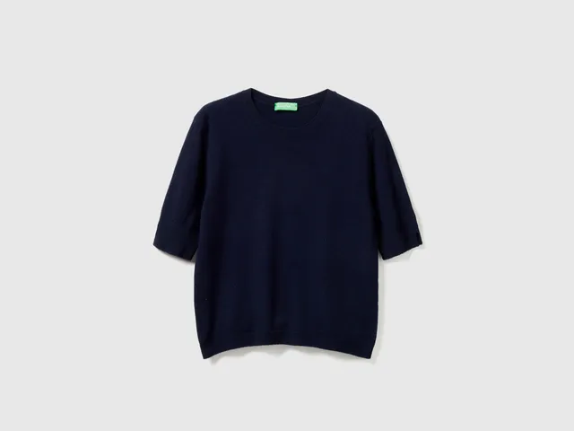 United Colors of Benetton Maglione Manica Corta Lana Merino Blu