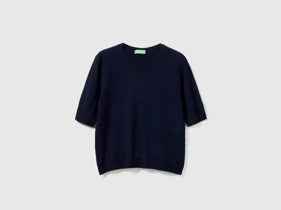 United Colors of Benetton Maglione Manica Corta Lana Merino Blu