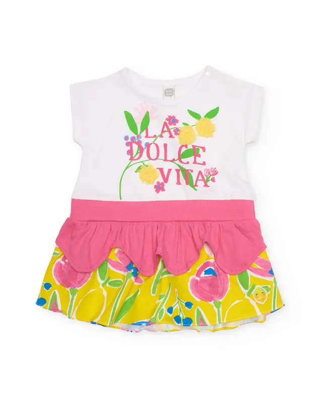 TucTuc Vestiti Vestito Bambina Bianco Floreale Volant