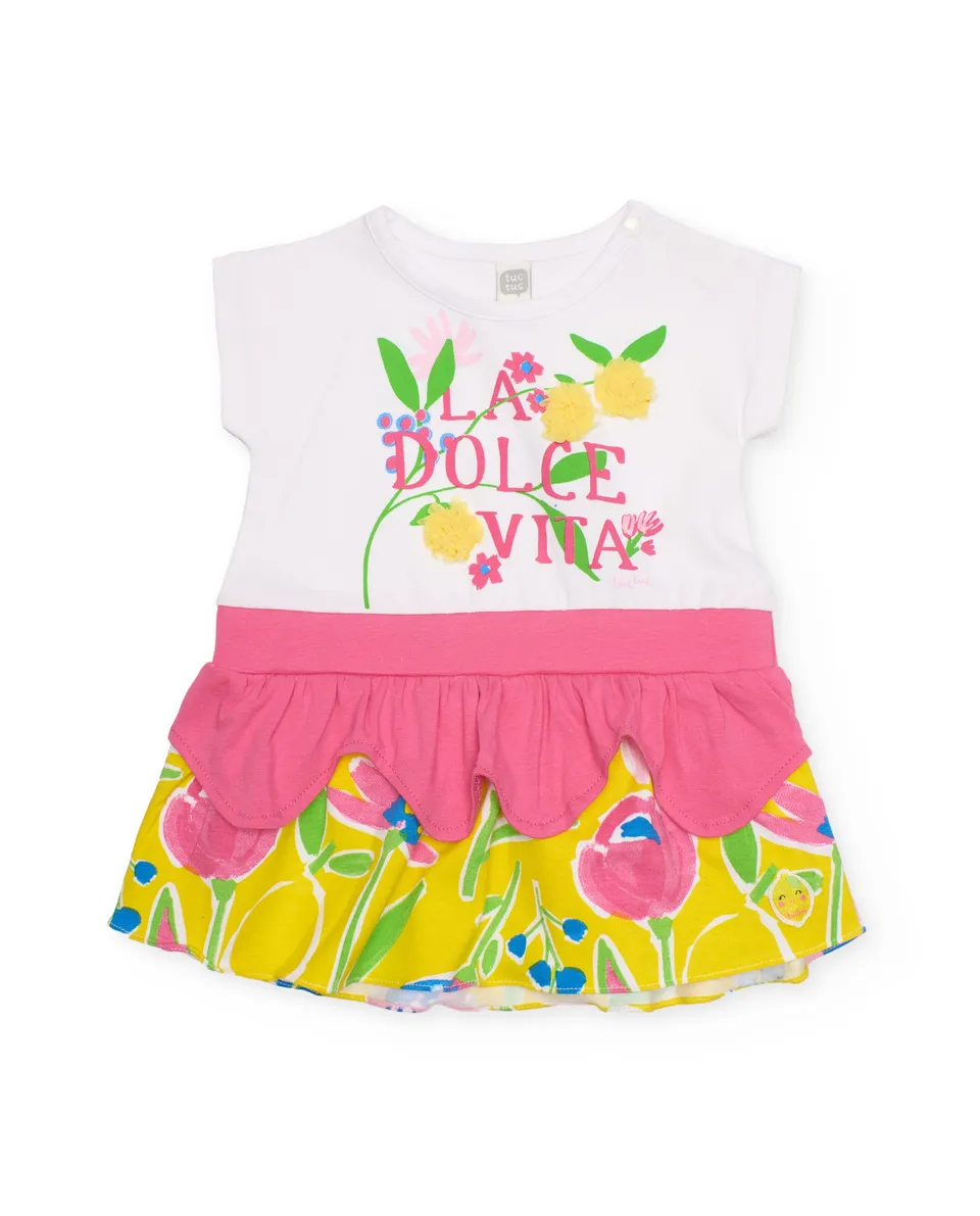 TucTuc Vestiti Vestito Bambina Bianco Floreale Volant