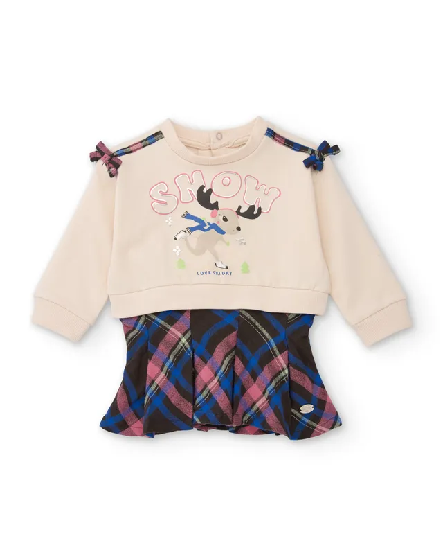 TucTuc Vestiti Abito Bambina Ecru Gonna Quadri Cotone