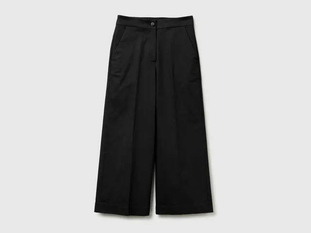 United Colors of Benetton pantaloni larghi vita alta cotone