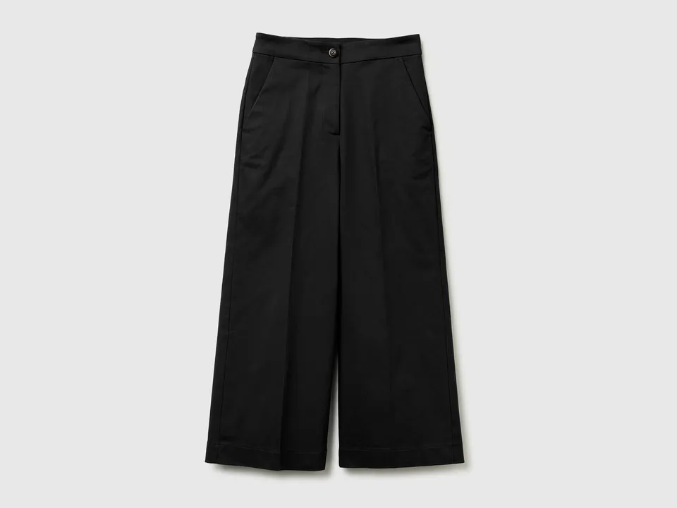United Colors of Benetton pantaloni larghi vita alta cotone