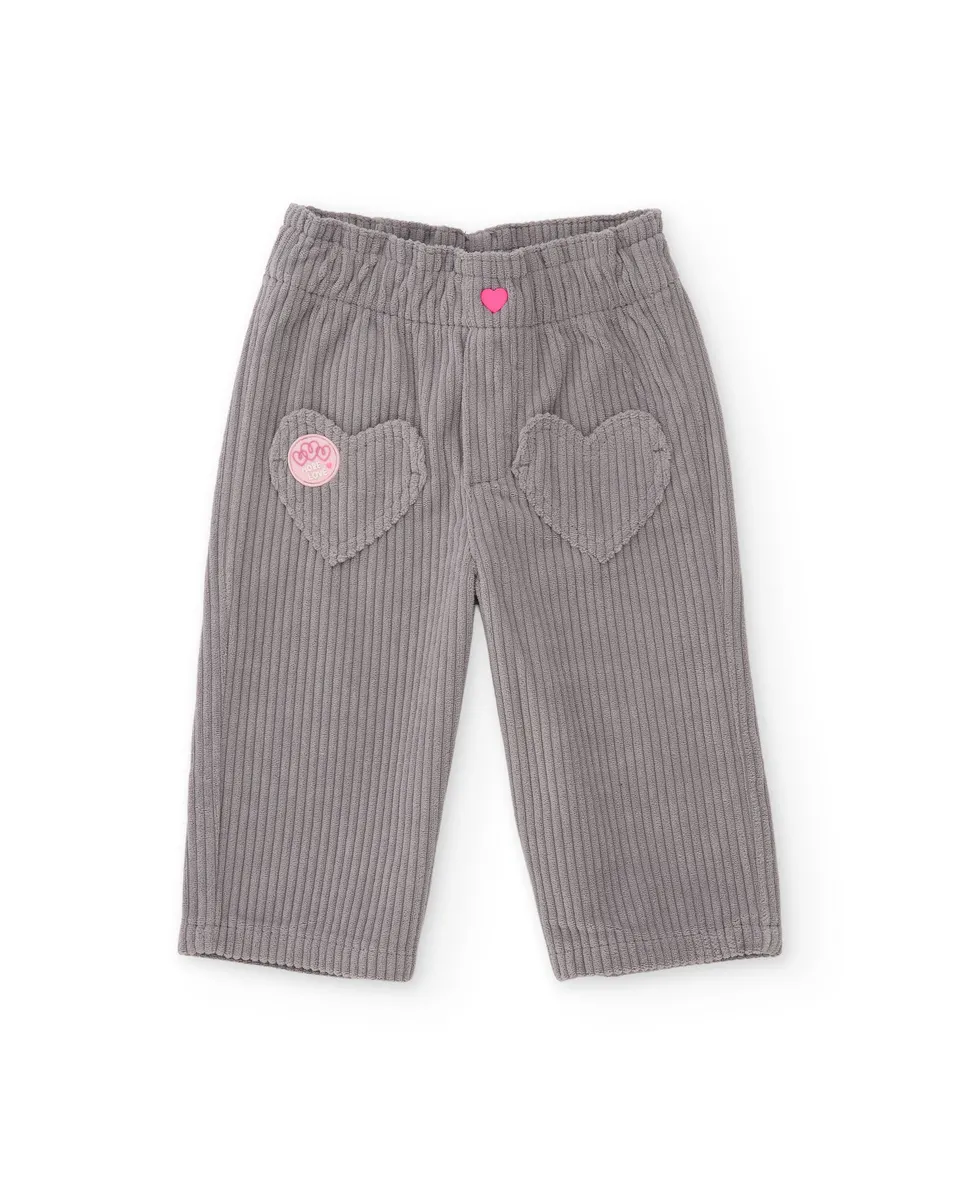 TucTuc Pantaloni pantalone bambina velluto grigio cuori