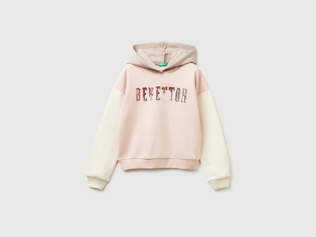United Colors of Benetton Felpa Cappuccio Hoodie Cotone M Paillettes