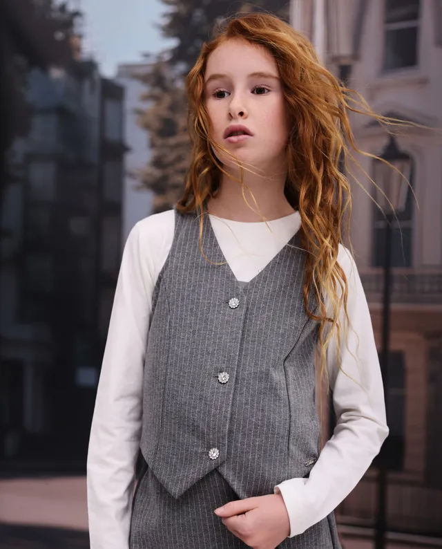 TucTuc Maglioni gilet bambina grigio righe bottoni