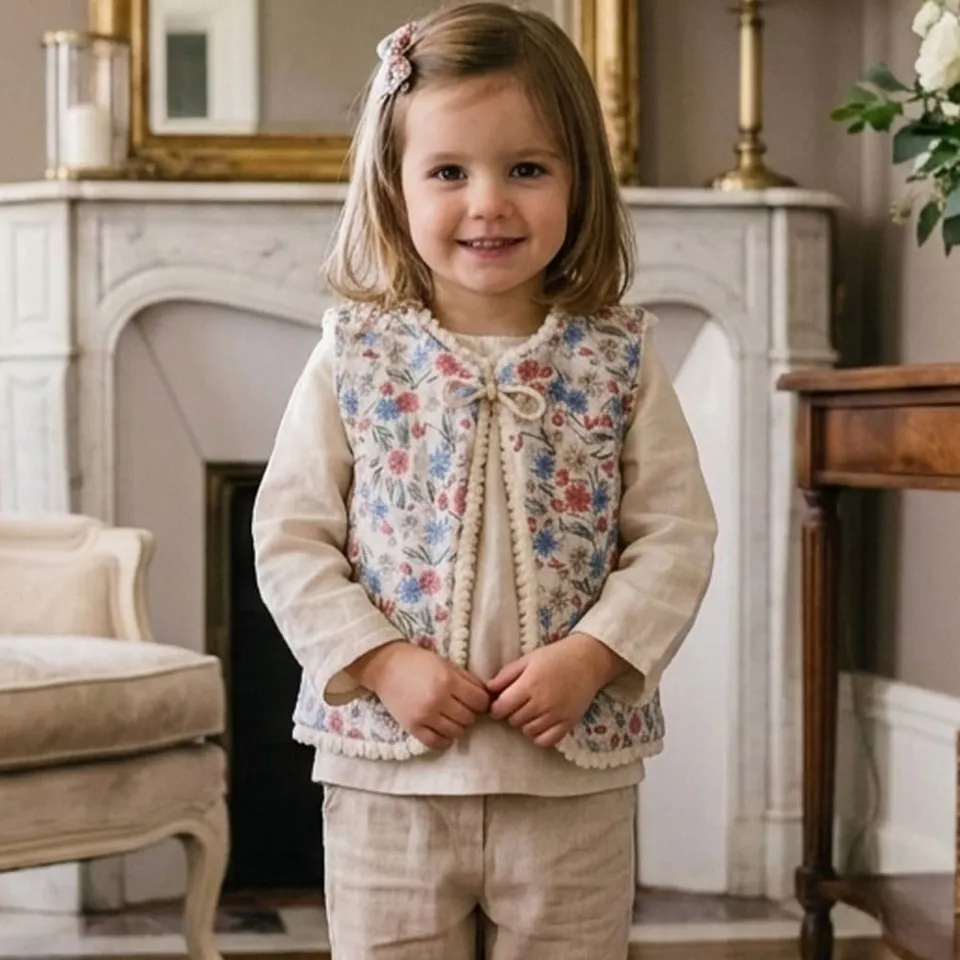 Petite Citrouille Emma gilet neonato reversibile floreale cotone