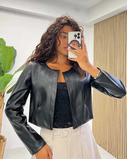 Sottosopra fi28 bolerino donna giacca nero ecopelle martellato