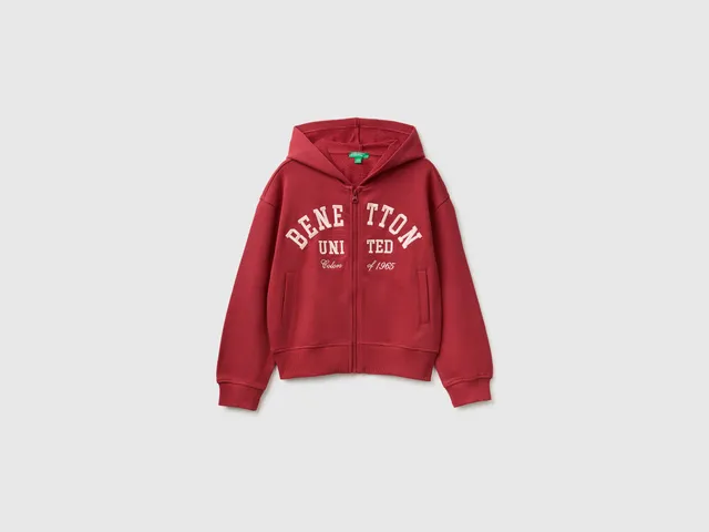 United Colors of Benetton Felpa Cappuccio Zip Cotone Ricamo Taglia L