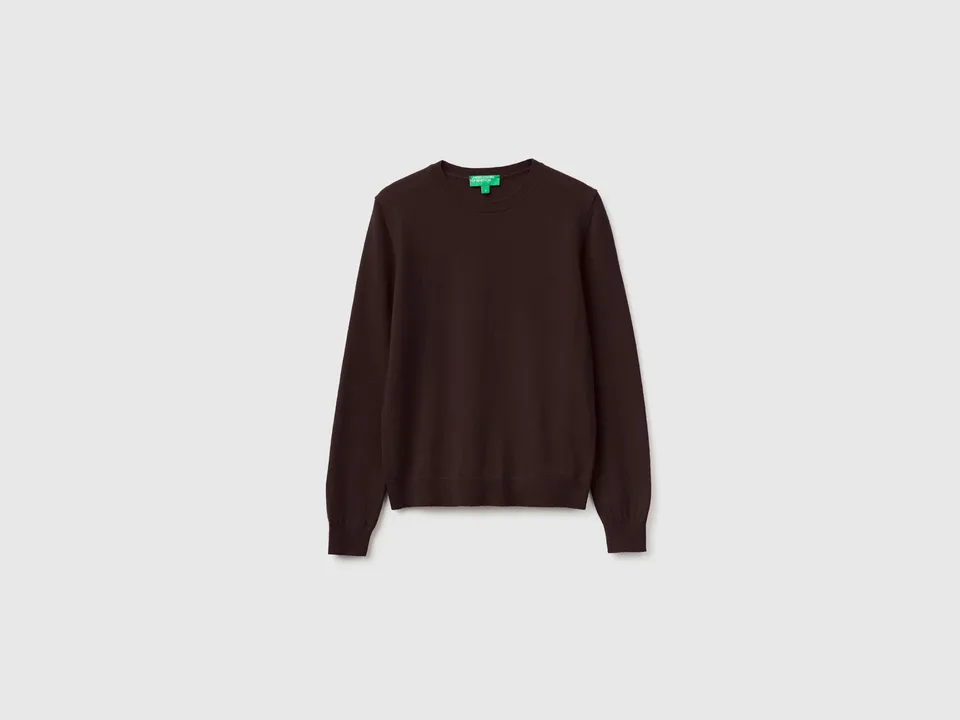 United Colors of Benetton Maglione Girocollo Lana Merino Cioccolato M