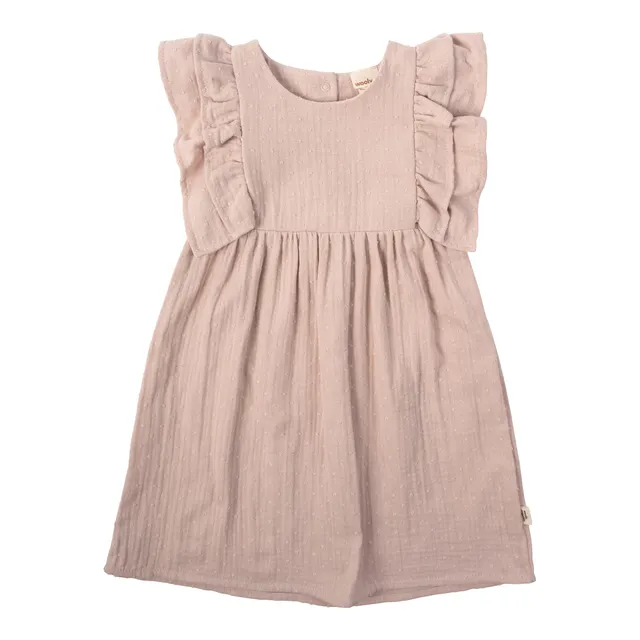 Woolly Organic Muslin Vestito Bambina Cotone Bio Volant