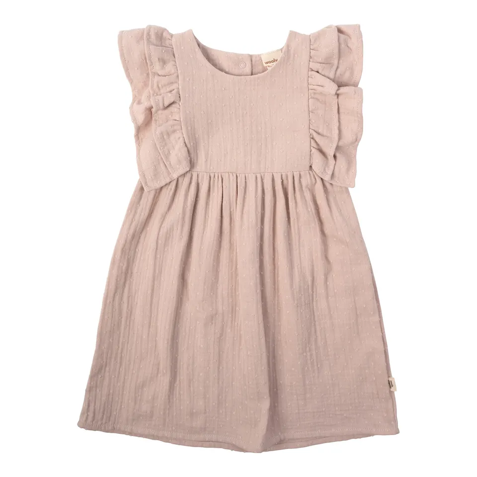 Woolly Organic Muslin Vestito Bambina Cotone Bio Volant