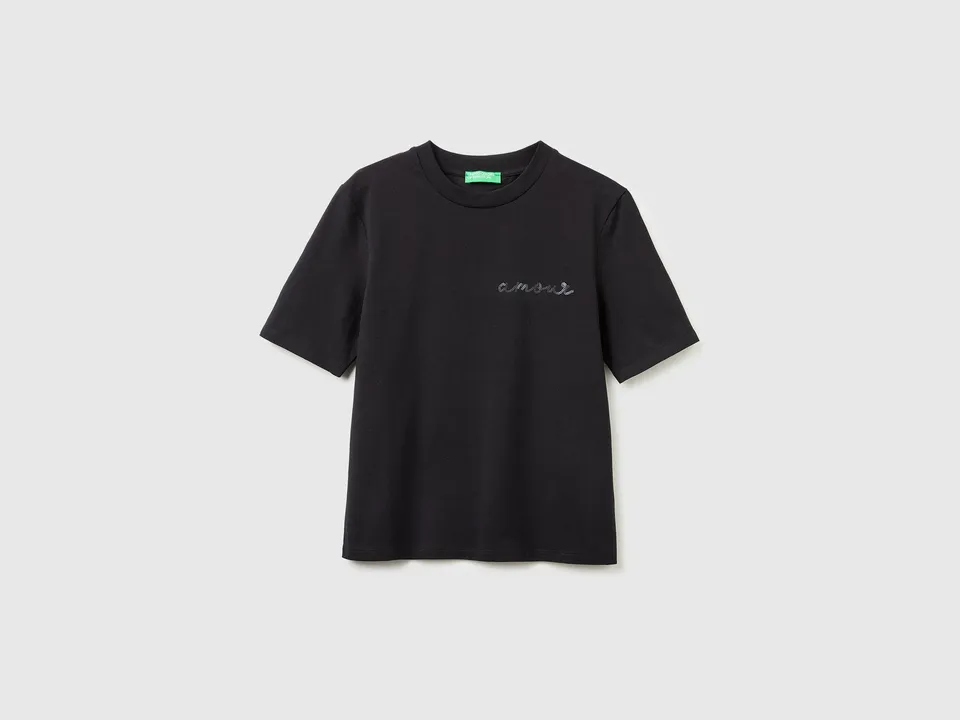 Benetton Amour t-shirt cotone ricamo amour taglia S