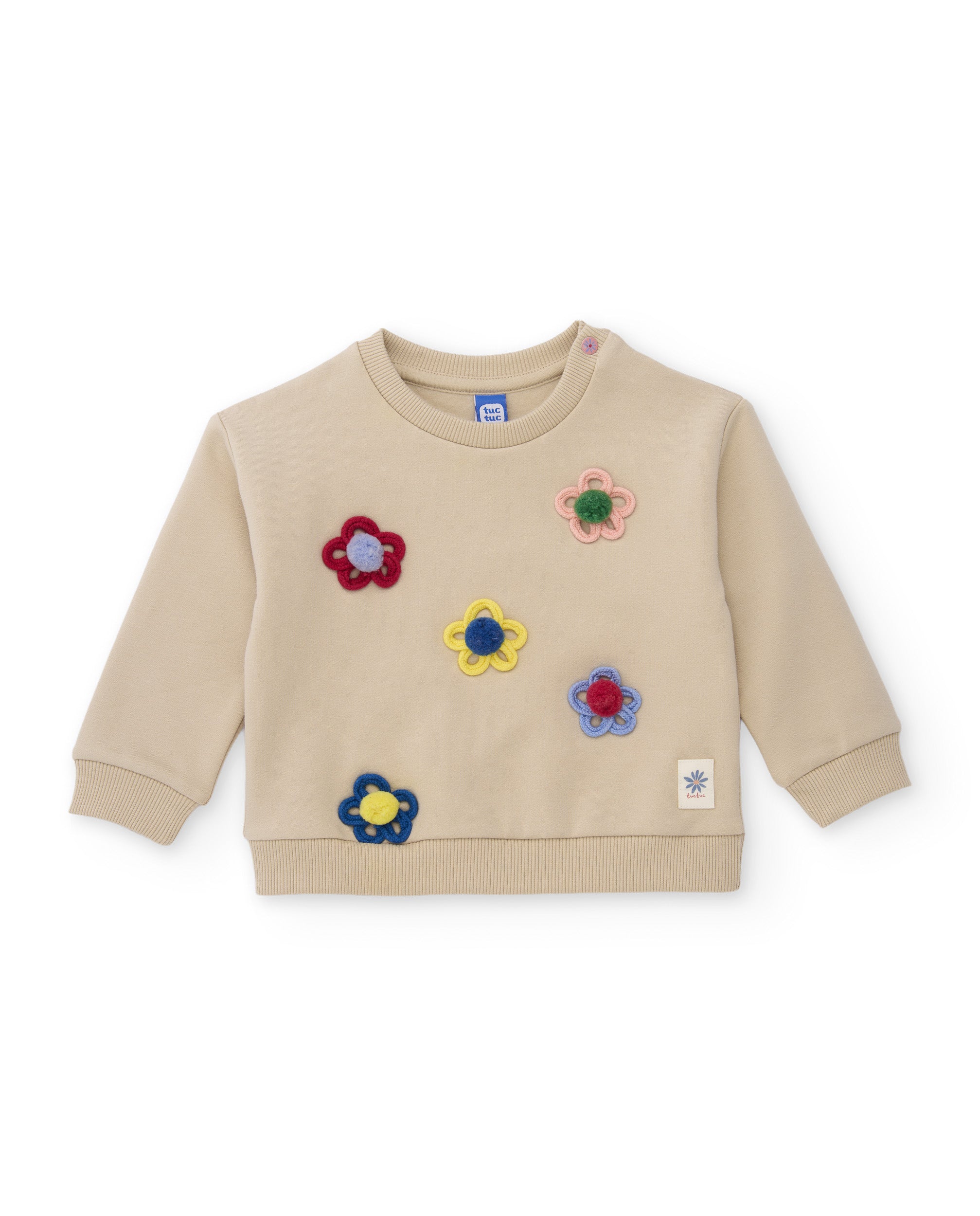 TucTuc Felpe felpa bambina beige ricami floreali