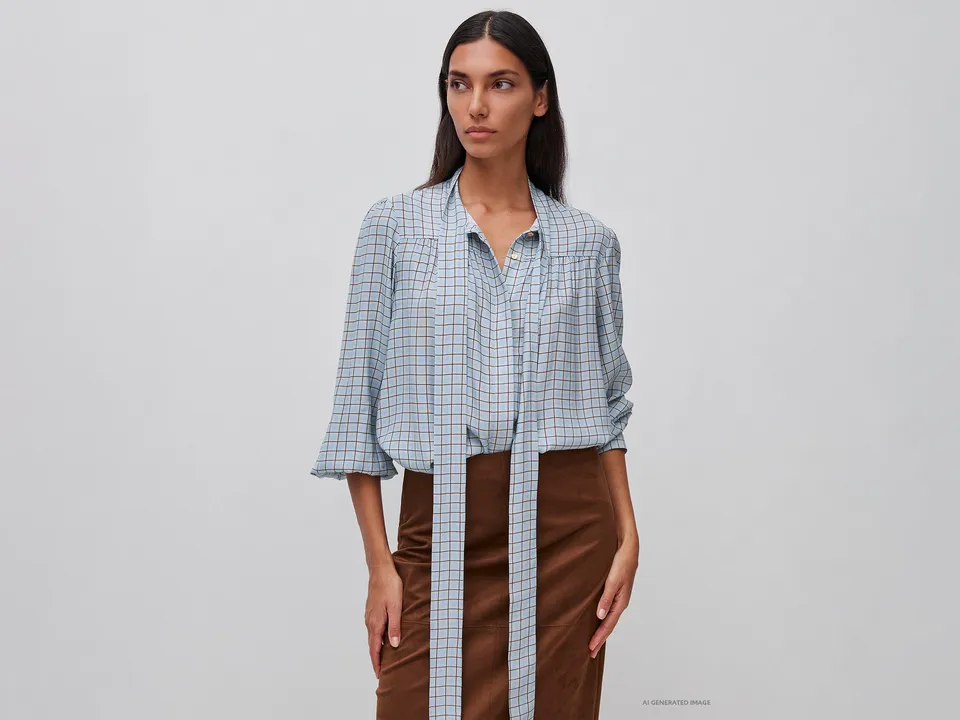 United Colors of Benetton camicia vichy viscosa con fiocco
