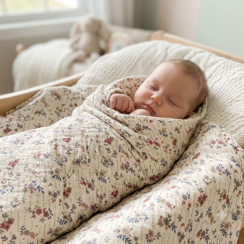 Petite Citrouille Alma maxi mussola neonato 120x120 blu fiori