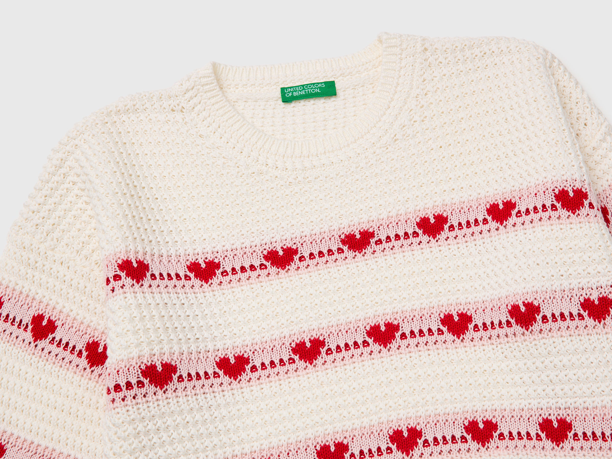 United Colors of Benetton maglione righe cuori cotone bio