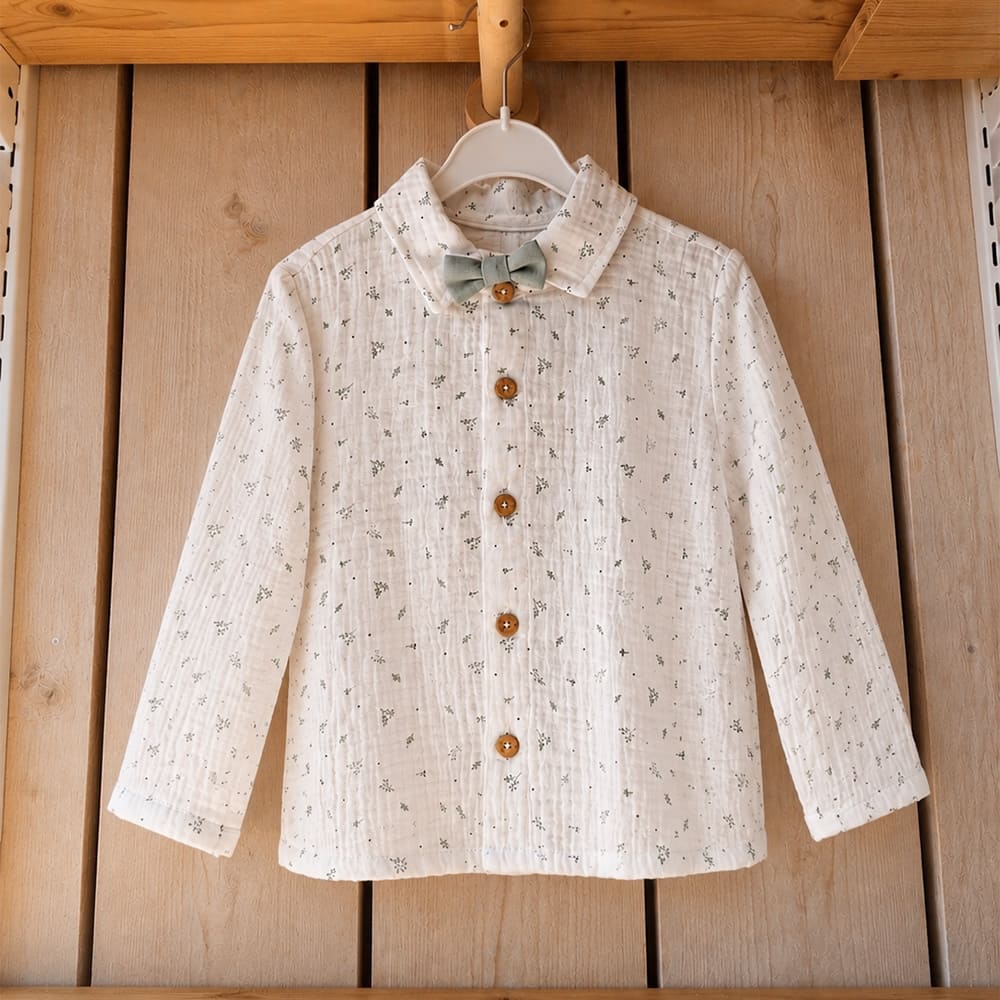 Petite Citrouille Sasha camicia neonato fiori grigi con papillon